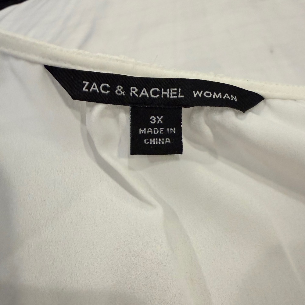 Zac & Rachel Woman Ivory Ruffle Sleeve V-Neck Blouse 3X See Through Top‎ - Picture 2 of 6